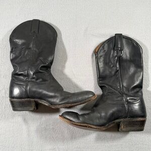 Vintage Tony Lama Black Gold Leather Cowboy Boots Western Rodeo 11D